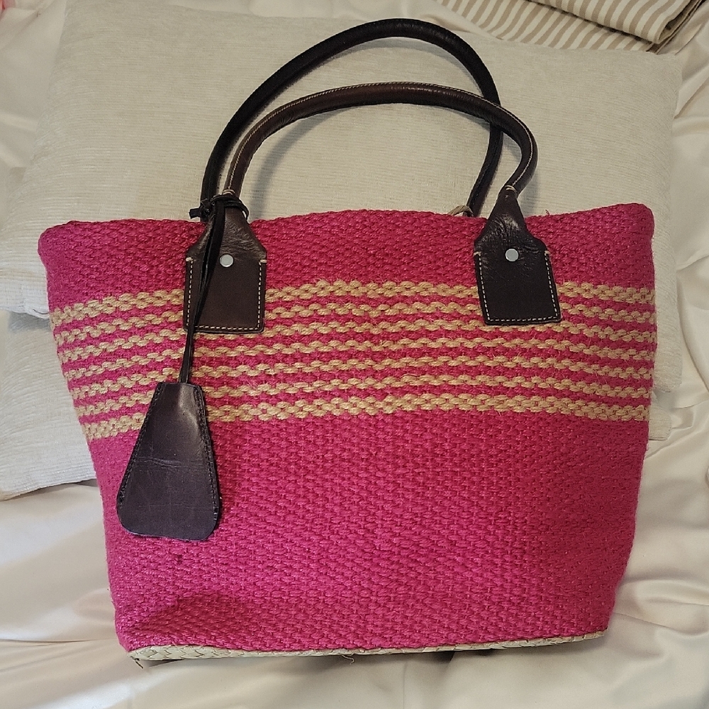 GAP Fuchsia and Beige Woven Tote